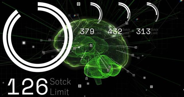 Digital 3d brain hologram with data interface visualization