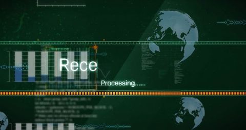 Futuristic Data Processing Dashboard with Global Telemetry and Neon Interface