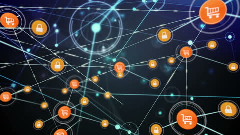 Digital Network with Cybersecurity and shopping icons