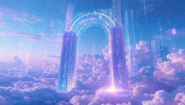 Futuristic Holographic Archway Above Cloud Sea