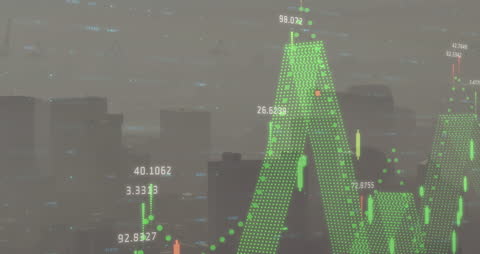 Digital Financial Data Overlapping Urban Cityscape