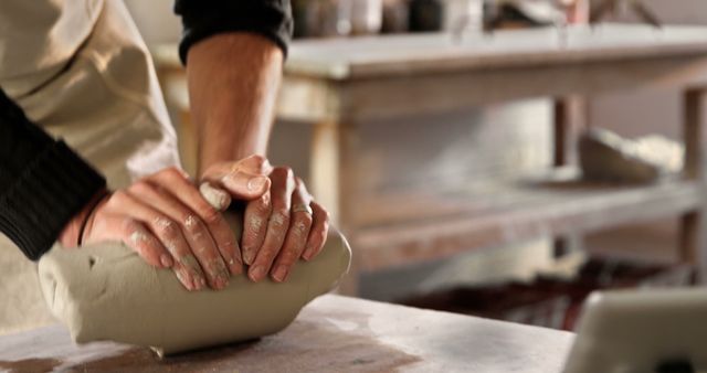 Close-up of Hands Shaping Clay on Pottery Wheel in Art Studio - Download Free Stock Images Pikwizard.com