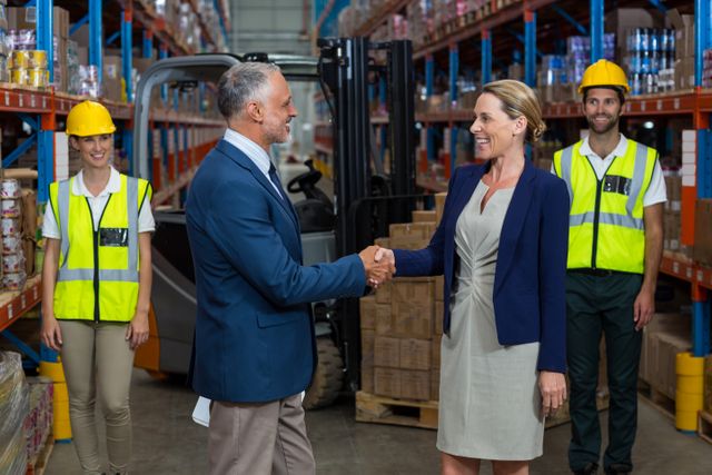 Warehouse manager shaking hands with client - Download Free Stock Photos Pikwizard.com