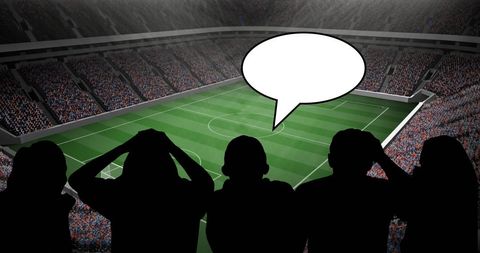 Silhouettes of Sports Fans in Stadium with Speech Bubble