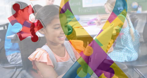 Autistic Support and Awareness with Colorful Puzzle Pieces