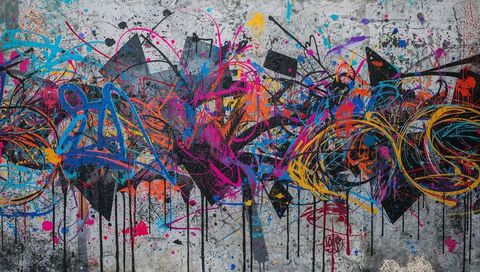 Vibrant abstract graffiti mural on urban concrete wall