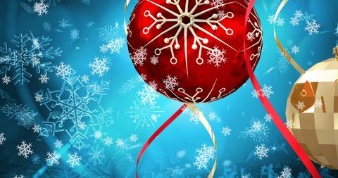 Festive Christmas Baubles with Snowflake Accents on Blue