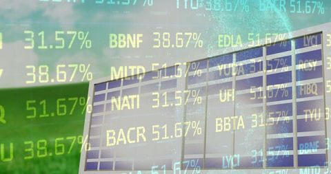 Digital interface overlay on dynamic stock market data background