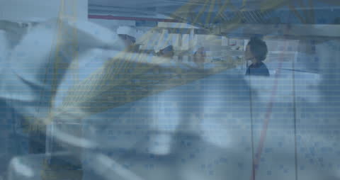 Innovative Kitchen Team with Digital Overlay Construction Concept