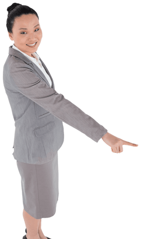 Transparent Asian Businesswoman Pointing and Smiling