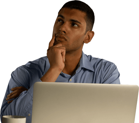 Thoughtful Young Man with Laptop on Transparent Background - Download Free Stock Videos Pikwizard.com
