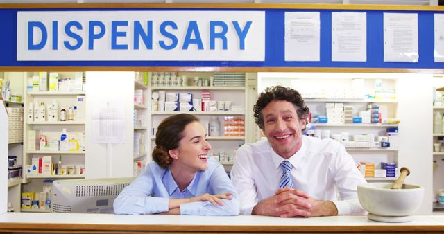 Portrait of smiling pharmacists leaning at counter in pharmacy 4k - Download Free Stock Photos Pikwizard.com