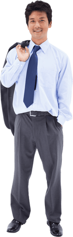 Transparent Confident Businessman Resting Jacket on Shoulder