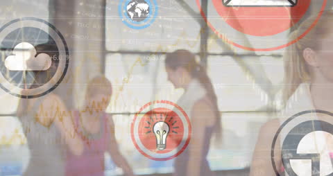 Woman in Gym with Overlay of Data Analytics and Fitness Icons