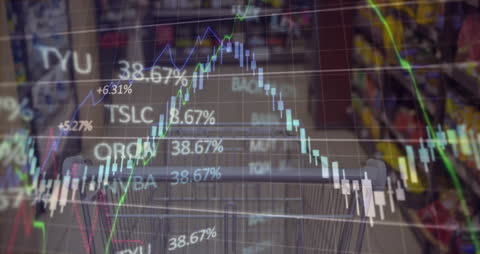 Dynamic Stock Chart Overlaid on Supermarket Interior