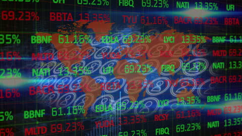 Digital Stock Market Display with Global Communication Icons