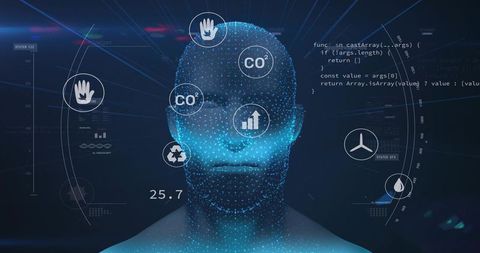 Point-Cloud Human Bust Projecting Futuristic HUD Overlays for AI Data Visualization
