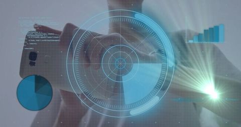 Futuristic holographic interface with smartphone interaction