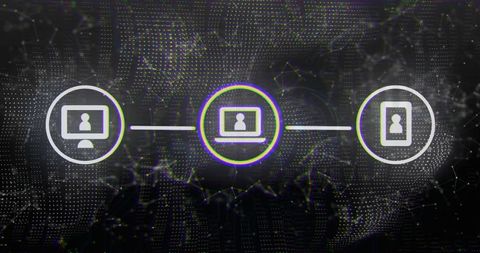 Central Glowing Laptop in Digital Network Connectivity