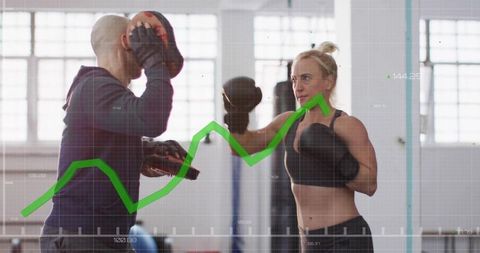 Boxer Punching with Focus Mitts Featuring Performance Graph Overlay