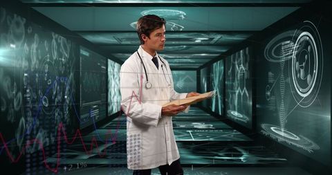 Doctor Analyzing Data in Futuristic Medical Lab - Download Free Stock Images Pikwizard.com