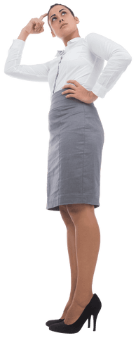 Businesswoman thinking transparent background emphasizing career decisions