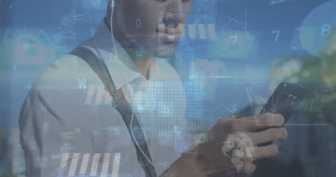 Businessman Analyzing Data on Mobile Device Outdoors