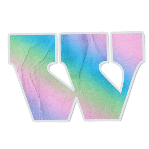Transparent pastel gradient sticker letter w with crumpled texture and shadow