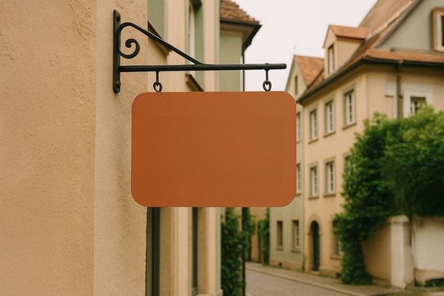 Blank Vintage Signboard on European Village Street
