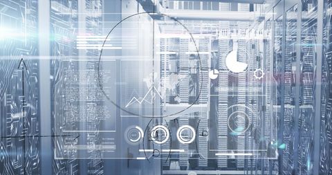 Digital Interface Overlaying Modern Data Center Servers - Download Free Stock Images Pikwizard.com