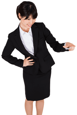 Transparent Happy Asian Businesswoman Pointing Fingers