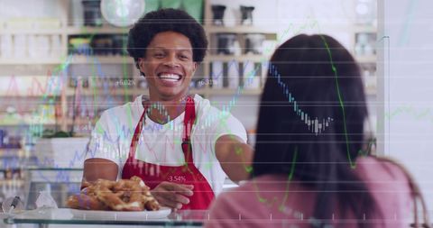 Multitasking shop assistant with digital stock charts