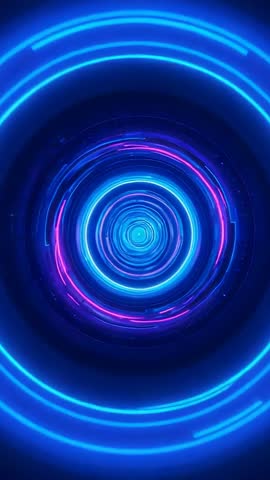 Neon Vortex Tunnel Rotating Rings Pulsing Magenta Segments Futuristic Vertical Motion Loop
