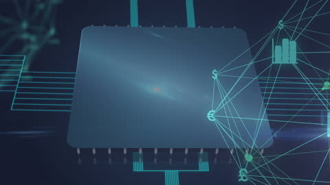 Futuristic Animation with Media Icons on Digital Interface