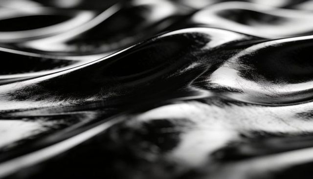 Glossy Black Waves Abstract Reflective Surface Closeup Macro Texture with Specular Highlights