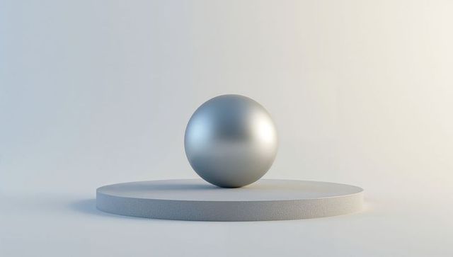 Presenting Minimal Silver Sphere on Textured Round Pedestal with Soft Gradient Lighting