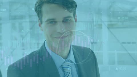 Caucasian Businessman Amid Digital Data Interface