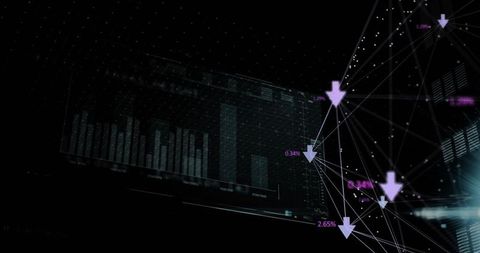 Futuristic Data Visualization with Holographic Bar Chart and Connections