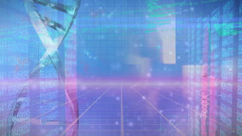 Futuristic DNA Strand with Digital Data Elements