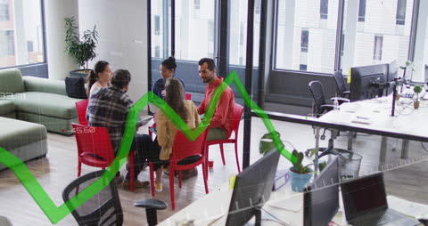 Team Collaboration in Modern Office with Digital Data Overlay