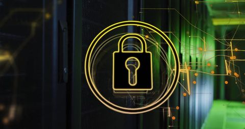 Cybersecurity Concept Padlock Icon Over Server Room - Download Free Stock Images Pikwizard.com