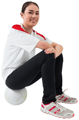 Smiling Woman in White Football Jersey on Transparent Background