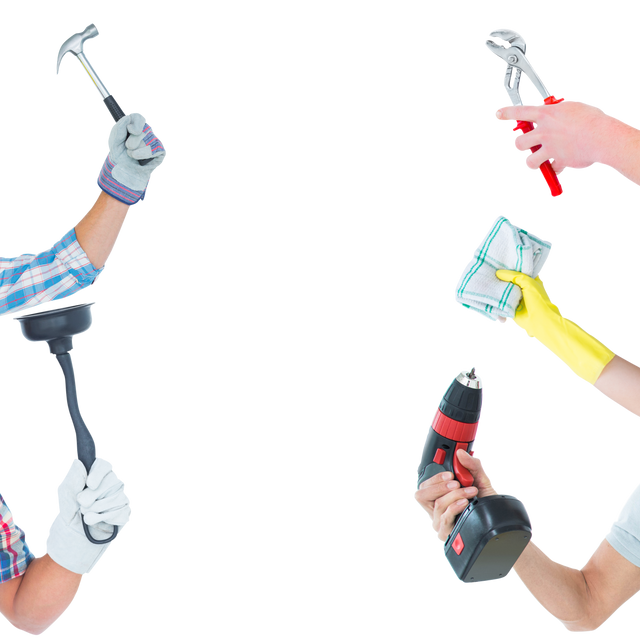 Vector Hands Holding Tools on Transparent Background for Domestic Work Concepts - Download Free Stock Videos Pikwizard.com