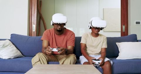 Father and Son Bonding over Virtual Reality in Living Room