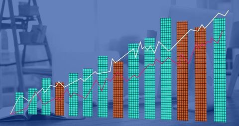 Bar and Line Chart Displaying Business Growth in Office Lounge