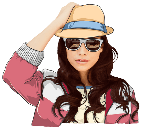 Stylish woman wearing hat and sunglasses illustration transparent background