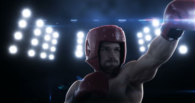 Male Boxer Throwing Punch Under Stadium Lights - Download Free Stock Images Pikwizard.com