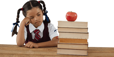 Transparent Awkward Schoolgirl Staring Books and Red Apple - Download Free Stock Videos Pikwizard.com