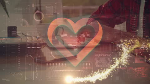 Digital Heart Interaction with Modern Technology Overlay