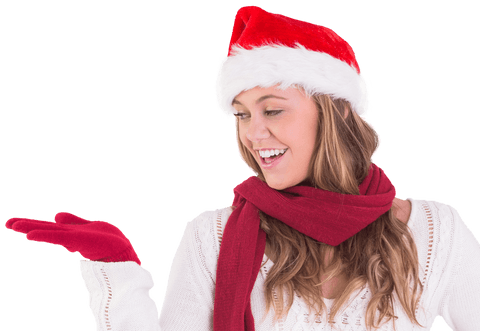 Cheerful Woman Wearing Santa Hat on a Transparent Background - Download Free Stock Videos Pikwizard.com